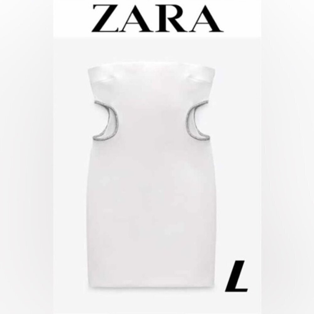 Zara - Ladies, Rhinestone Cut-Out Off Shoulder Dress-White. Size: L. NWT. (1432)